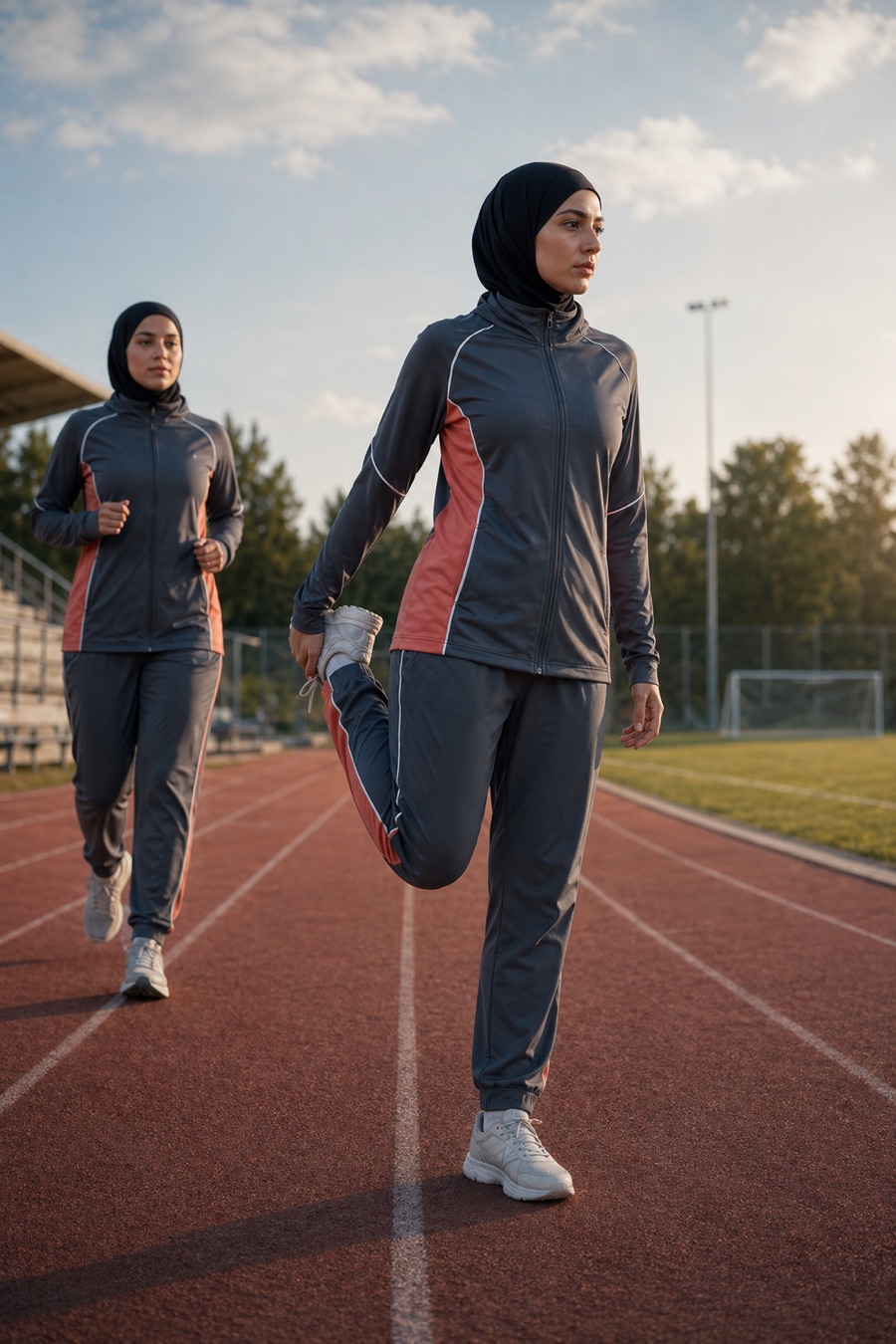 Full coverage modest training tracksuits for women's sports teams