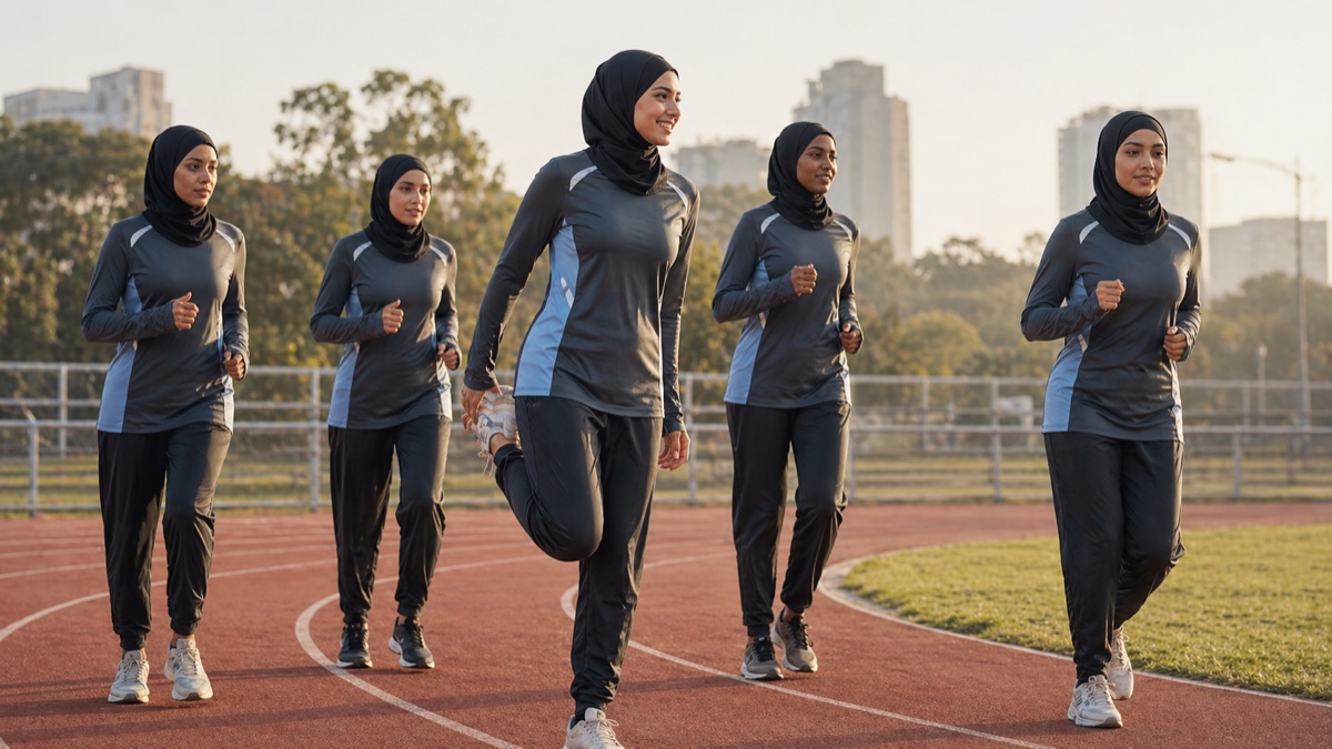 Muslim women's running club wearing custom modest activewear